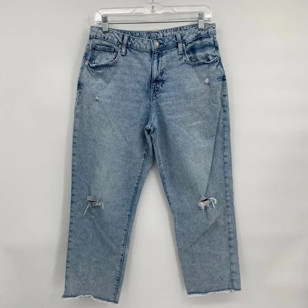Gap Kids Girlfriend Distressed Knees Loose Jeans Light Wash 18 Plus
